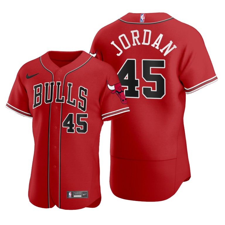 Men's Chicago Bulls #45 Michael Jordan 2020 Red NBA X MLB Crossover Edition Stitched Jersey